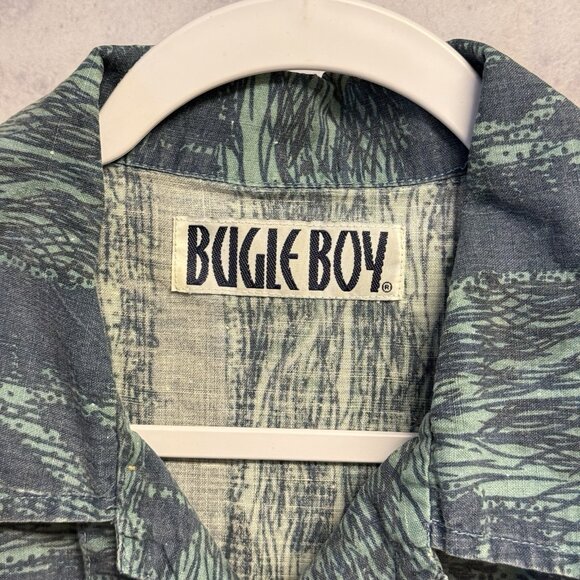 Vintage Bugle Boy Loop Collar Button Up Shirt Mens L 23x31 Short Sleeve - Picture 5 of 7